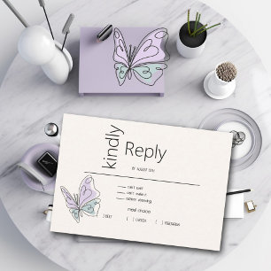 Minimalist Modern Lilac and Dusty Blue Butterfly RSVP Card