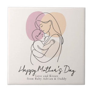 Minimalist Modern Line Art Mum & Baby Mother’s Day Ceramic Tile