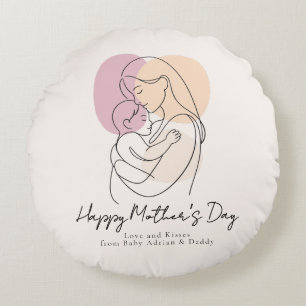 Minimalist Modern Line Art Mum & Baby Mother’s Day Round Cushion
