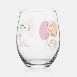 Minimalist Modern Line Art Mum & Baby Mother’s Day Stemless Wine Glass