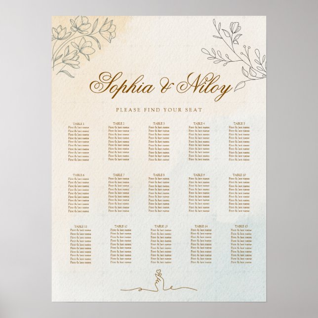 Minimalist Modern Line art Wedding Seating Chart (Front)