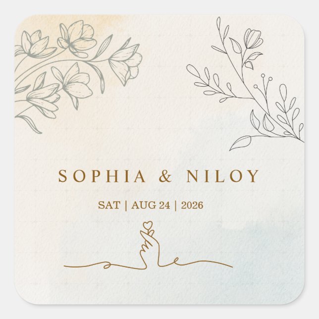 Minimalist Modern Line art Wedding Square Sticker (Front)