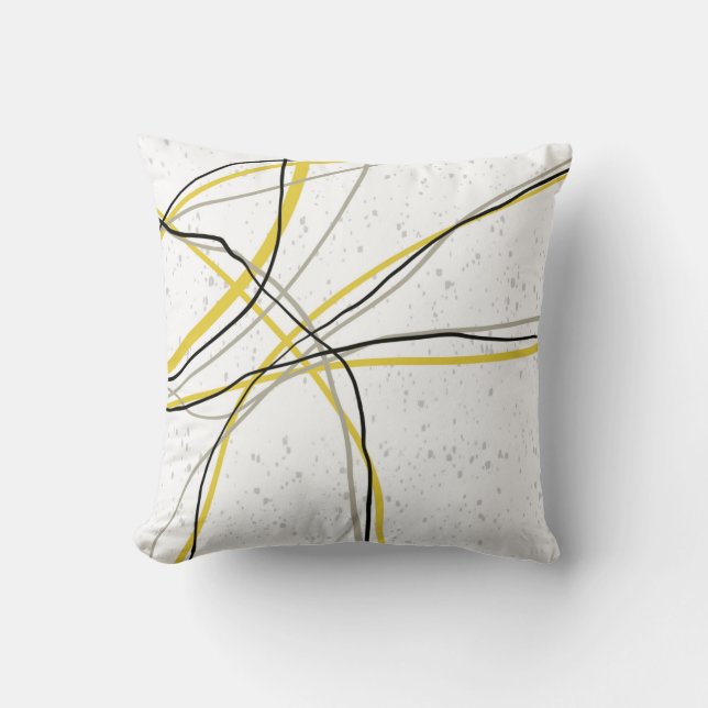 minimalist modern line art yellow grey and black  cushion (Front)