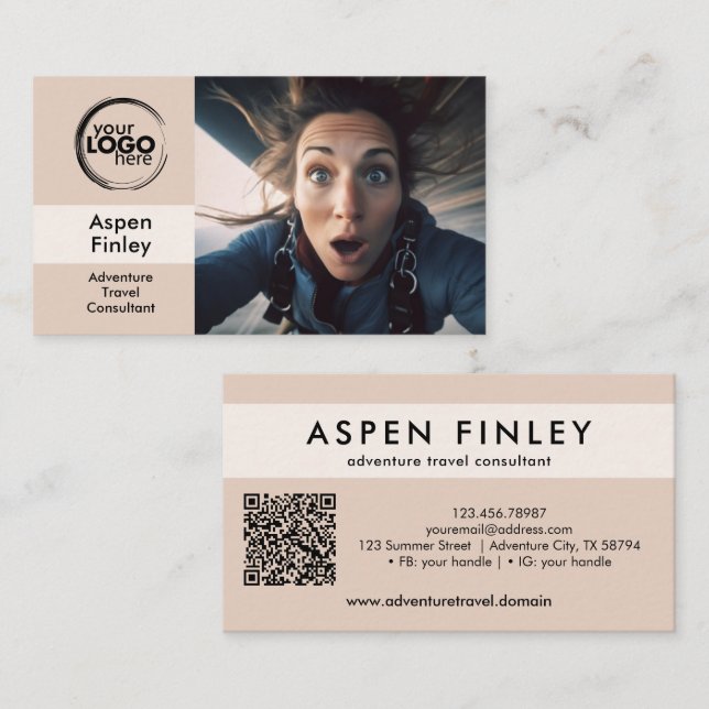 Minimalist Modern Logo Photo QR-Code Business Card (Front/Back)