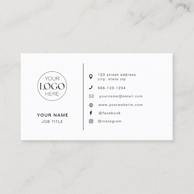 Minimalist Modern Logo Social Media Icons Business Card (Front)
