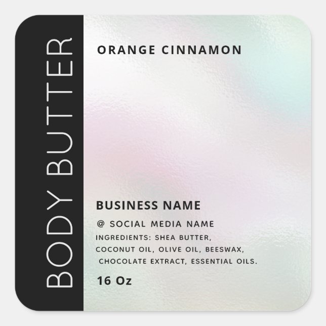 Minimalist modern luxury typography holographic square sticker (Front)