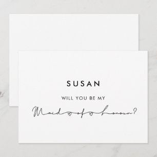 Minimalist modern Maid of honour UK proposal card