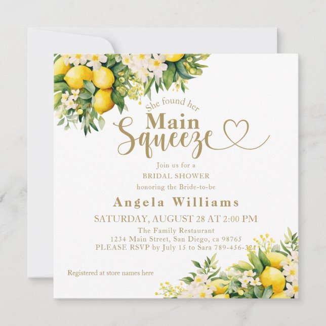 Minimalist Modern Main Squeeze Bridal Shower  Invitation (Front)