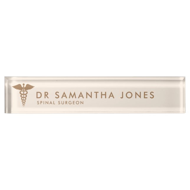 Minimalist Modern Medical caduceus Custom Desk Nameplate (Front)