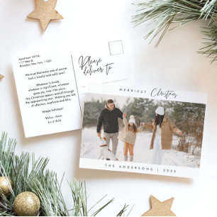 Minimalist Modern Merriest Christmas Family Photo Holiday Postcard