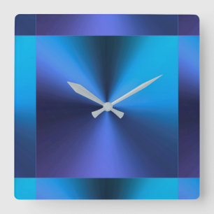 Minimalist Modern Metallic Turquoise Blue Square Wall Clock