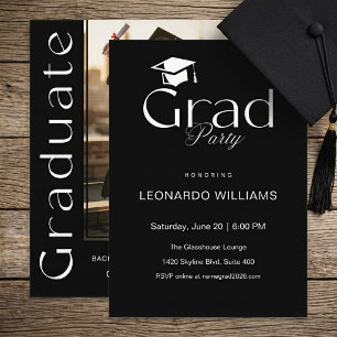 Minimalist Modern Monochrome Photo Graduation Invitation