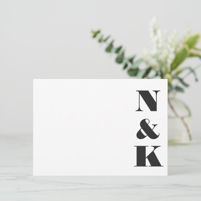 Minimalist Modern Monogram Black and White Wedding Card (Standing Front)