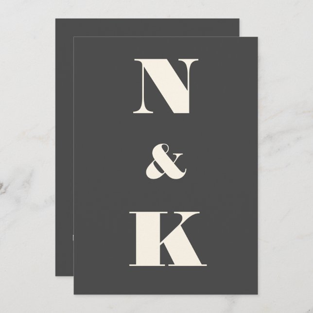 Minimalist Modern Monogram Black and White Wedding Invitation (Front/Back)