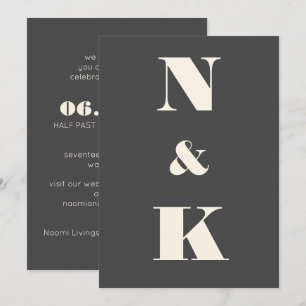 Minimalist Modern Monogram Black and White Wedding Invitation