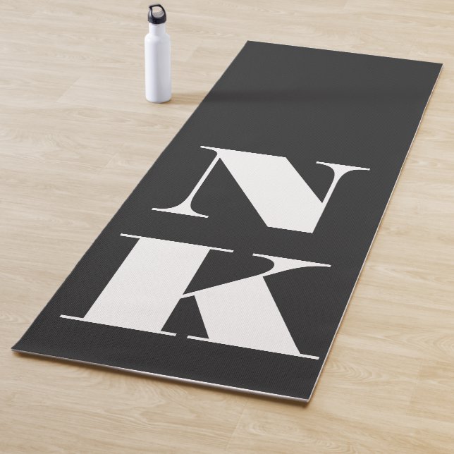 Minimalist Modern Monogram Black Elegant Initials Yoga Mat (In Situ)