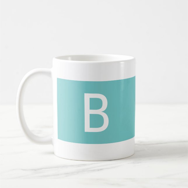 Minimalist Modern Monogram Chic Aqua & White Coffee Mug (Left)