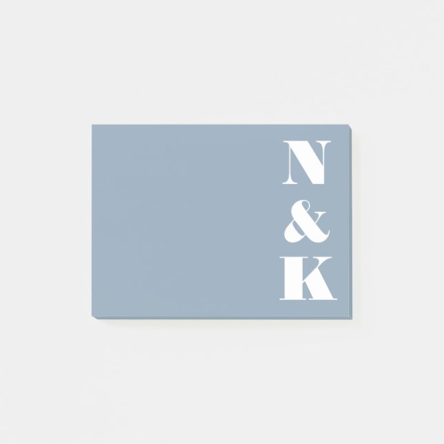 Minimalist Modern Monogram Dusty Blue Custom Post-it Notes (Front)