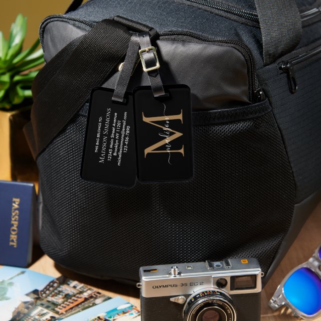 Minimalist Modern Monogram Elegant Luggage Tag (Front & Back)