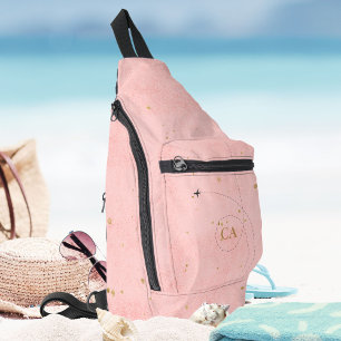 Minimalist Modern Monogram Gold Pink Aeroplane Sling Bag