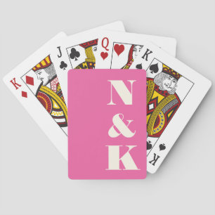 Minimalist Modern Monogram Hot Pink Wedding Playing Cards