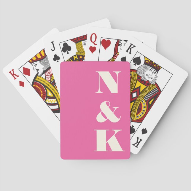 Minimalist Modern Monogram Hot Pink Wedding Playing Cards (Back)