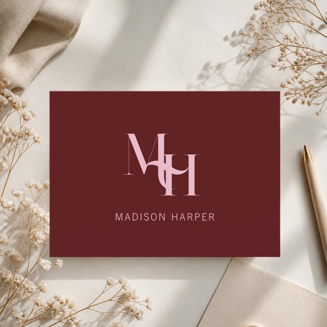Minimalist modern monogram initials red pink card (Creator Uploaded)