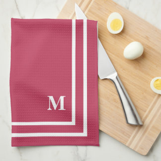 Minimalist Modern Monogram Magenta Red Tea Towel