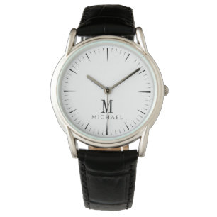 Minimalist Modern Monogram Men's Black Watch