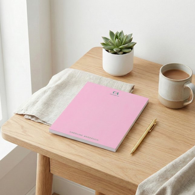 Minimalist Modern Monogram Personalized Pink Green Notepad (Creator Uploaded)