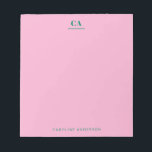 Minimalist Modern Monogram Personalized Pink Green Notepad<br><div class="desc">Personalized notepad with a professional simple minimalist modern aesthetic in pink and green.</div>