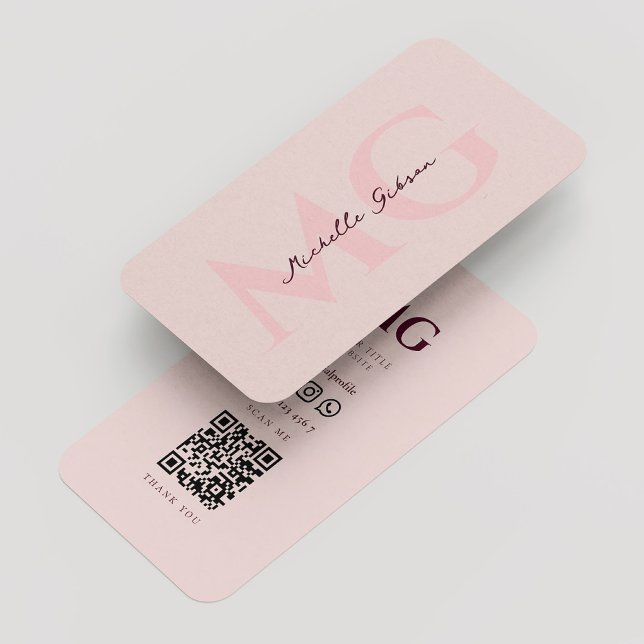 Minimalist Modern Monogram Pink Aesthetic  Business Card (Minimalist Modern Monogram Pink Aesthetic Business Card
)