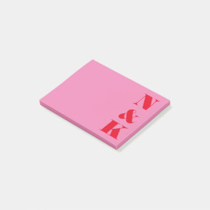 Minimalist Modern Monogram Pink and Red Custom Post-it Notes