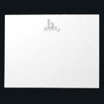 Minimalist Modern Monogram Script Name  Notepad<br><div class="desc">Simple,  modern monogram stationery with bold lower case monogram initial in soft grey and script name in black. Personalise with your own colours and name.</div>