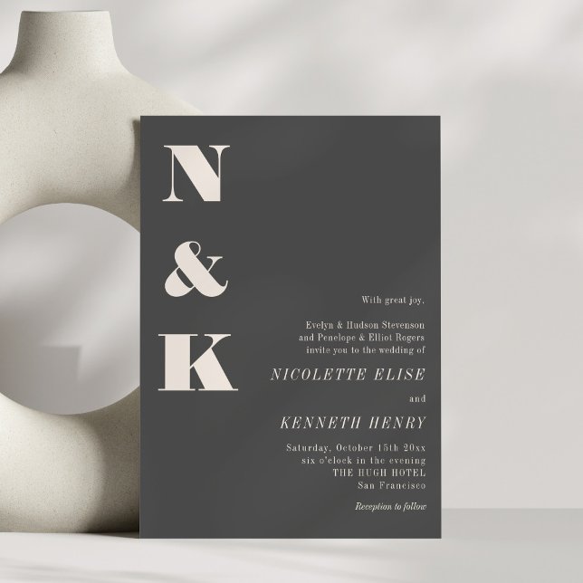 Minimalist Modern Monogram Soft Black Bold Wedding Invitation (Creator Uploaded)