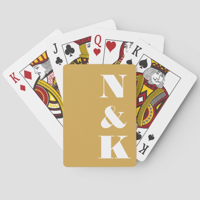 Minimalist Modern Monogram Yellow Custom Wedding Playing Cards (Back)