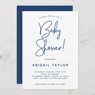 Minimalist Modern Navy Blue Baby Shower Invitation