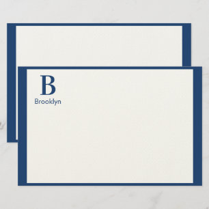 Minimalist Modern Navy Blue Border Monogram Stationery