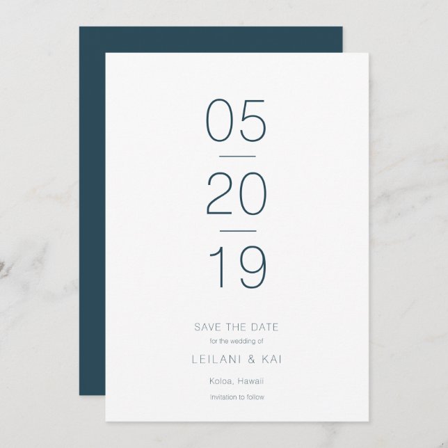Minimalist Modern  Navy Blue Save the Date Card (Front/Back)