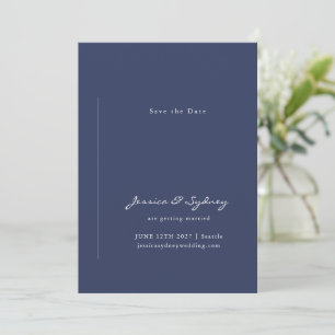 Minimalist Modern Navy Blue Script Wedding Save The Date