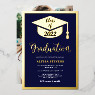 Minimalist modern navy gold graduation photo