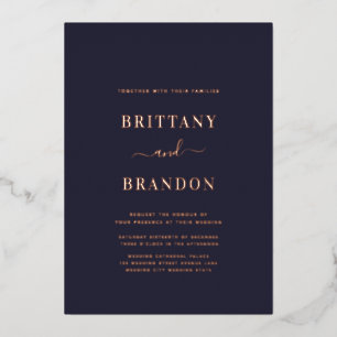 Minimalist Modern Navy Rose Gold Wedding Foil Invi