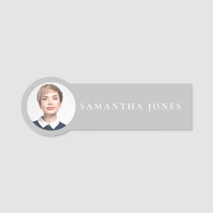Minimalist Modern Neutral Grey photo Name Tag