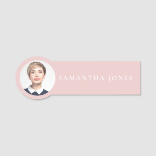Minimalist Modern Neutral Pink photo Name Tag