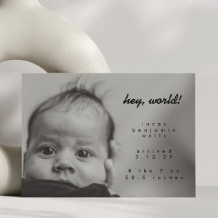 Minimalist Modern New Baby Custom Photo Birth Announcement