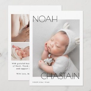 Minimalist Modern Newborn Baby Photo Collage Birth Announcement