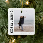 Minimalist Modern One Photo Personalised Christmas Ceramic Ornament<br><div class="desc">Celebrate the holiday season with our Minimalist Modern One Photo Personalised Christmas Ceramic Ornament. Featuring a classic black and white design, this ornament blends elegant minimalism with a touch of traditional charm. The clean and simple aesthetic makes it a versatile addition to any Christmas tree, while its customisable photo space...</div>