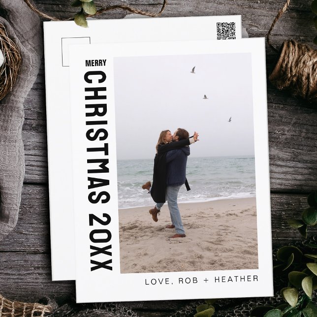 Minimalist Modern One Photo Personalised Christmas Holiday Postcard (Creator Uploaded)