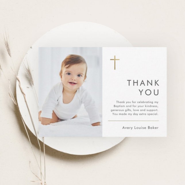 Minimalist Modern Photo Baptism Thank You Card (Creator Uploaded)