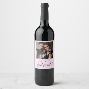 Minimalist Modern Photo Bridesmaid Proposal Wine L Label